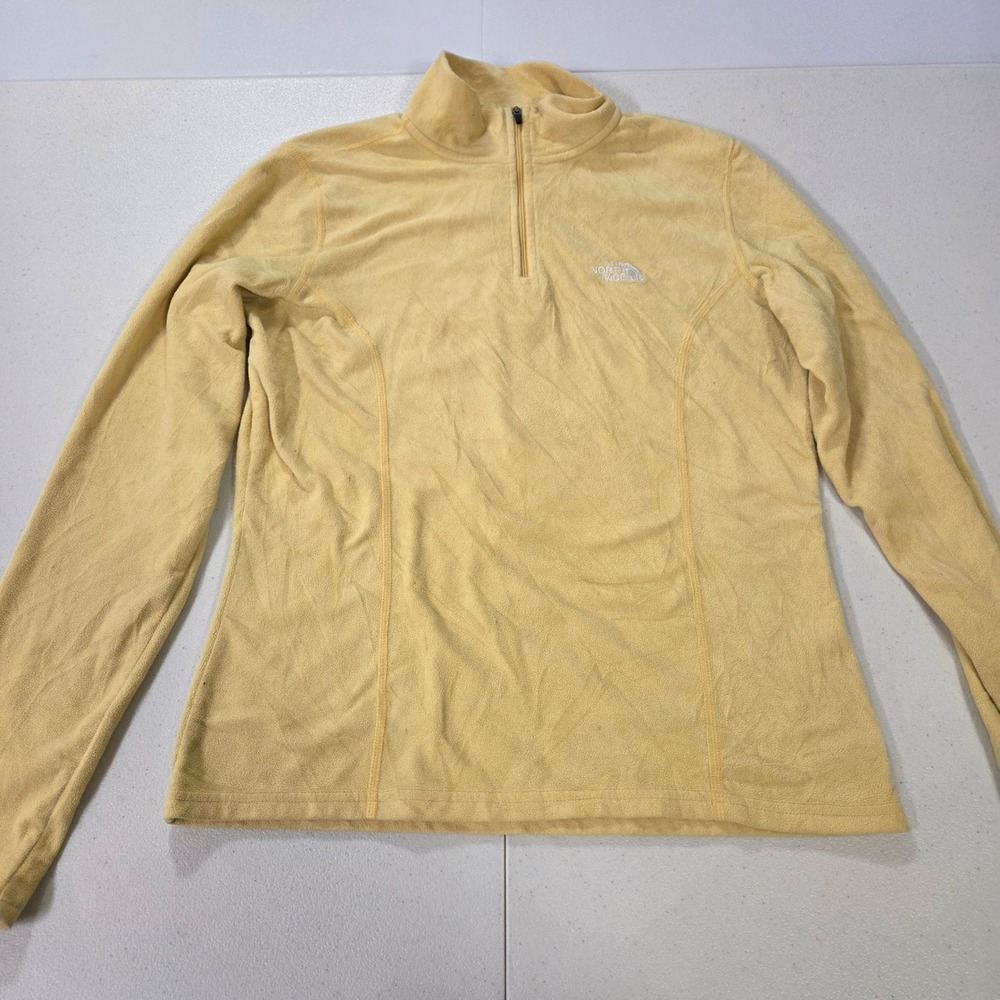 The North Face Womens S Yellow TKA 100 Fleece 1/4 Zip Pullover Jacket